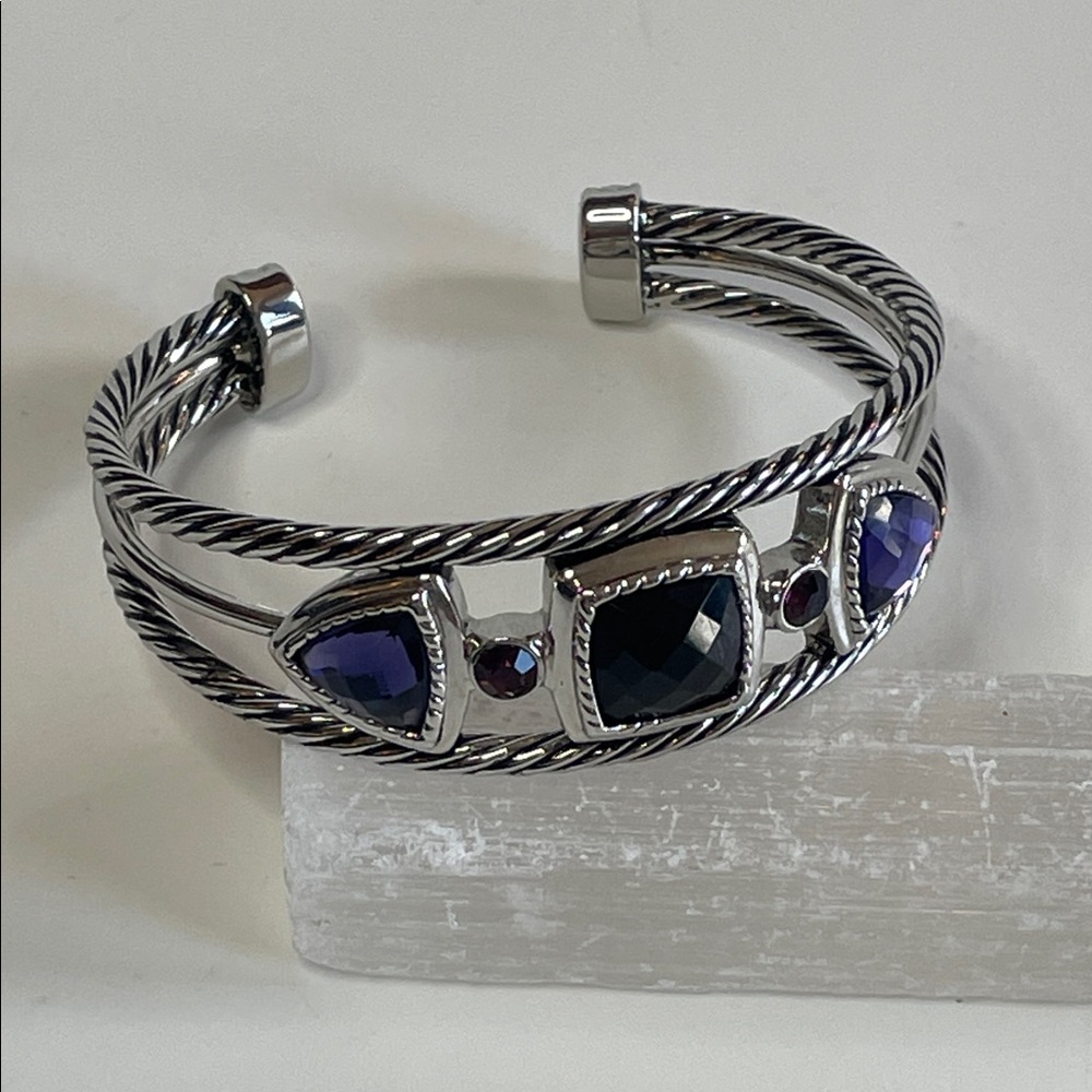 Lia Sophia Cuff Bracelet Twisted Rope Cable Black Purple Jewels Collectable